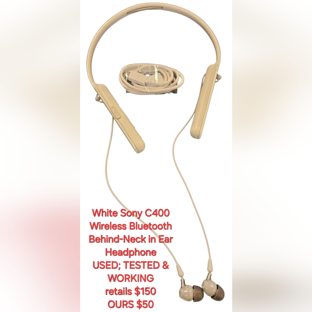 Sony White Wireless Headset with Adjustable Fit